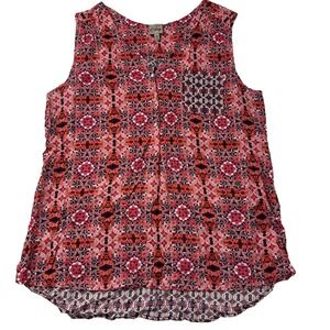 Como Vintage Blouse Women XXL Pink Orange Boho Rayon Sleeveless Button Up Top